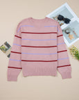 Stripe Ribbed Trim Drop Shoulder Sweater