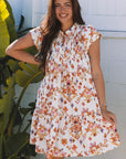 Floral Geometric Ruffle Trim Mini Dress