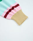 Stripe Ribbed Trim Crewneck Cropped Sweater
