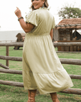 Leia Plus Size Notched V Neck Maxi Dress