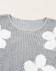 Floral Hollowed Knit Drop Shoulder Pullover Sweater
