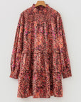 Floral Shirred Mock Neck Long Sleeve Mini Dress