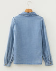 Western Denim Ruffle Peter Pan Collar Shirt