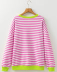 Elliana Stripe Crossed Stitch Drop Shoulder Sweatshirt