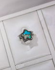 Starry Stamped Sterling Ring: Kingman Turquoise / 7