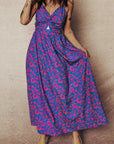 Floral Twisted V-Neck Tied Backless Maxi Dress