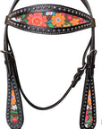 Hilason Western Horse Headstall Bridle American Leather Black Floral