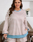 Plus Size Stripe Contrast Trim Pullover and Shorts Set