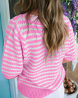Stripe Bow Tie V-Neck Short Sleeve Sweater