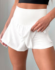 Solid Ribbed Patchwork High Waist Athletic Shorts