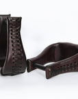HILASON Western Saddle Bell Dark Oil Leather Horse Saddle Stirrups | Western Saddle Stirrups | Leather Horse Stirrups | Equestrian Stirrups | All-Purpose Horse Stirrups