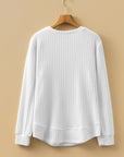 Solid Ribbed Knit Textured Round Neck Top