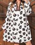Plus Size Leopard Contrast V-Neck Mini Dress