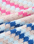 Stripe Eyelet Knit Drop Shoulder Sweater