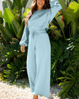 Solid Puff Sleeve Top and Drawstring Pants Set