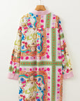 Boho Floral Buttoned Long Sleeve Shirt Dress