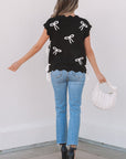 Dayana Bow Print Side Ties Sweater Top