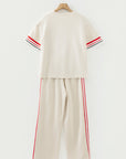 Contrast Stripe Crewneck Top & Straight Pants Set