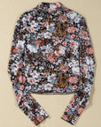 Floral Mesh Long Sleeve Mock Neck Top