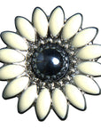 Western Screw Back Concho 1.25 In Black White Floral Silver Saddle