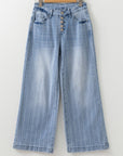 Pinstripe Denim Buttoned Wide Leg Jeans