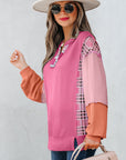 Maddie Texture Colorblock Patchwork Long Sleeve PLUS Top