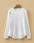 Solid Ribbed Knit Textured Round Neck Top