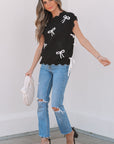 Dayana Bow Print Side Ties Sweater Top