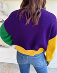 Mardi Gras Colorblock Fuzzy Patchwork Sweater