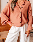 Ribbed Knit Button Front Dolman Sleeve Sweater Cardigan