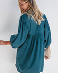 Solid Corduroy 3/4 Sleeve Snap Button Dress
