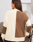 Plus Size Checker Ribbed Knit Buttoned V-Neck Cardigan