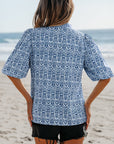 Alayah Floral Striped Ric-rac Puff Sleeve Top