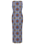 Baha Ranch Colores de Mexico Talavera Sleeveless Bodycon Side Slit Long Dress