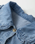 Western Denim Ruffle Peter Pan Collar Shirt
