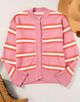 Stripe Drop Shoulder Buttoned Cardigan Sweater