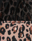 Leopard Mesh Patchwork V-Neck 3/4 Sleeve Swimsuit