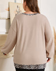 Plus Size Leopard Patchwork V-Neck Long Sleeve Top
