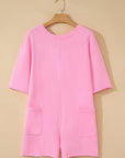 Solid Raw Edge Short Sleeve Pocketed Romper