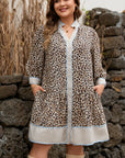 Plus Size Leopard Stripe Trim V-Neck Mini Dress
