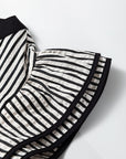 Stripe Ruffle Short Sleeve V-Neck Midi Dress