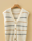 Stripe V-Neck Buttoned Sweater Vest