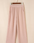 Solid Corded Short Sleeve T Shirt And Wide Leg Pants Set