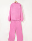 Solid V-Neck Pullover and Drawstring Sweatpants Set