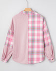Plaid Corduroy Patchwork Flap Pocket Shacket