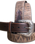 40" Roper Mens Basketweave Top Grain Leather Belt Bark Design 1 1/2" Wide Brown