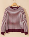 Stripe Ribbed Trim Drop Shoulder Top