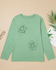 Plus Size Floral Applique Mineral Wash Long Sleeve Top