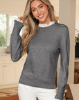Lace Trim Patchwork Buttoned Cuff Sweater