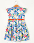 Floral Ric-Rac Flutter Sleeve V-Neck Dress